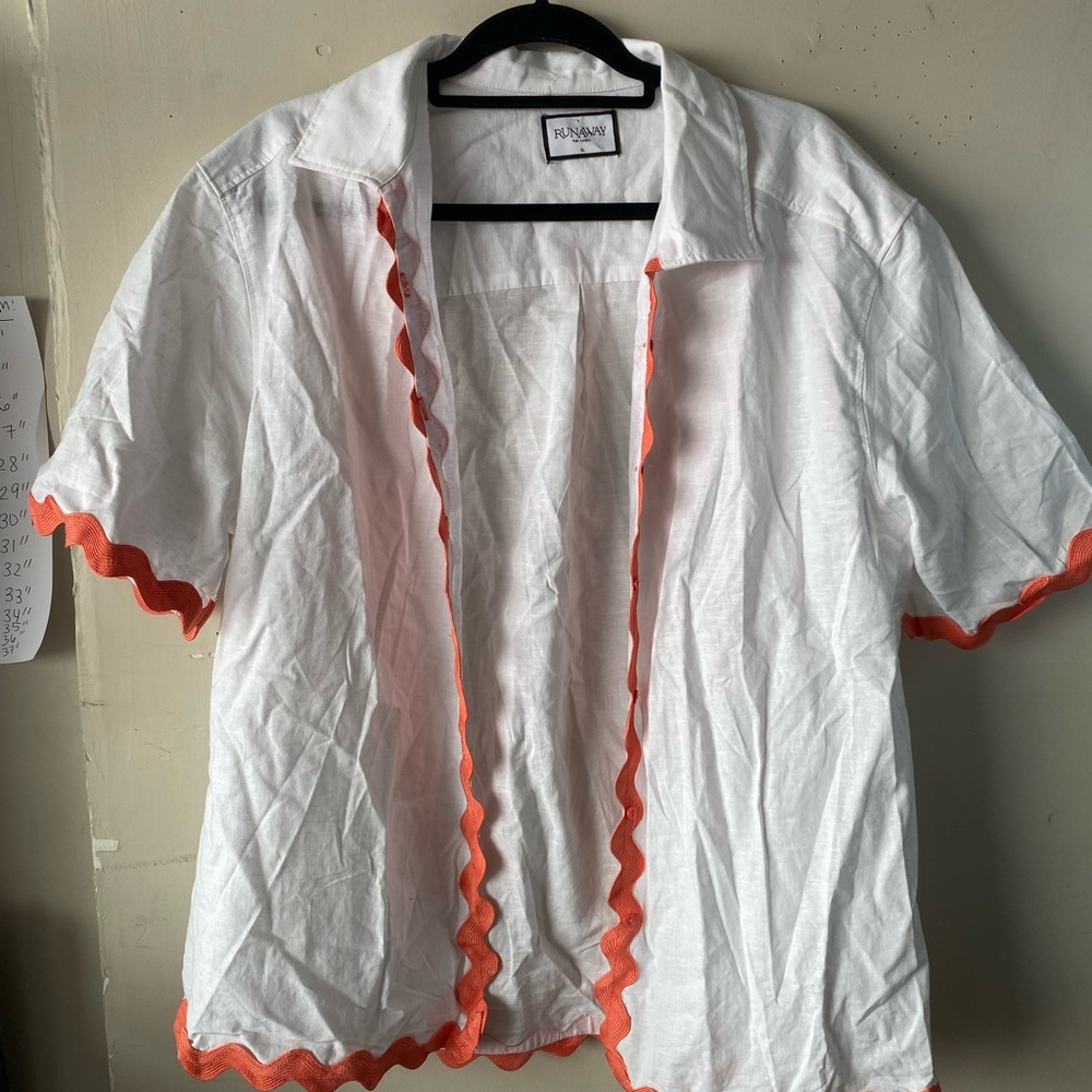Runaway The Label Harry Set XL White Melon Linen Scalloped Top Shorts Co-ord - Picture 12 of 16
